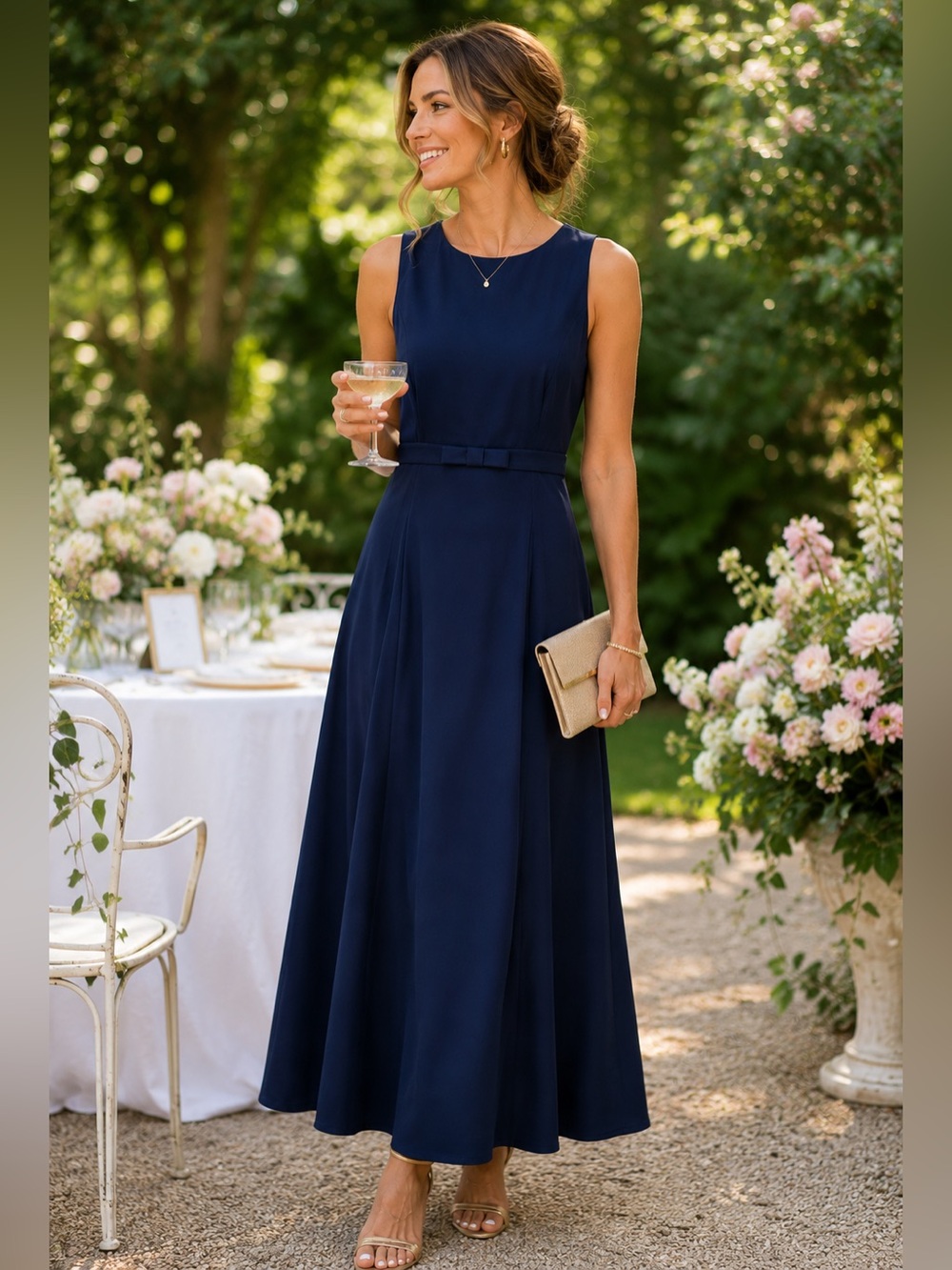 Vintage Scott McClintock Navy Blue Sleeveless Formal Gown Size 4 Made USA